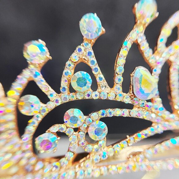 Diamond Gold Tiara, Tiara with Comb, Princess Tiara, Costume Cosplay Headband - Picture 6 of 8